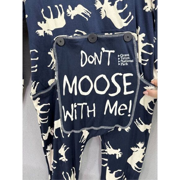 The Lazy Ones Unisex Blue Cream Flap Jacks Moose All Over Long Johns Pajamas XS - Picture 5 of 9